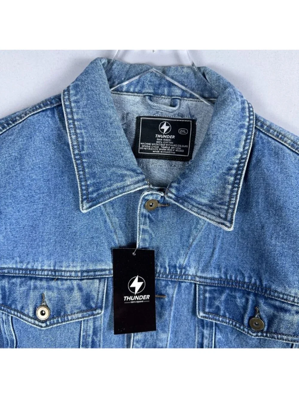 Thunder Trucker Jacket Size 2XL Blue 100% Cotton Front Pockets Button Down